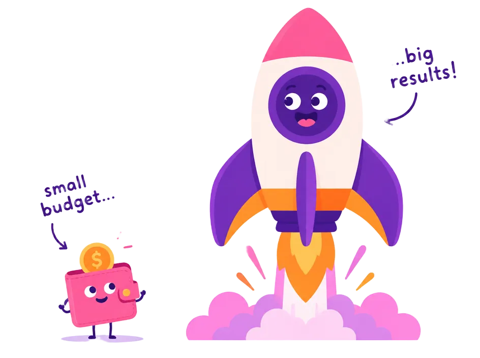Illustration of a small wallet next to a big rocket
