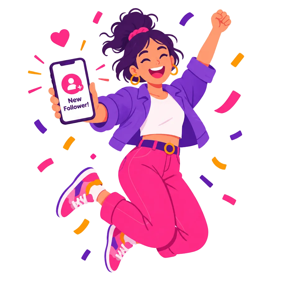 Illustration of a creator celebrating a new follower notification